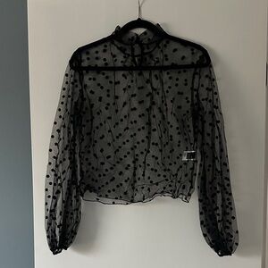 SHEIN Black Sheer Polka Dot Blouse
